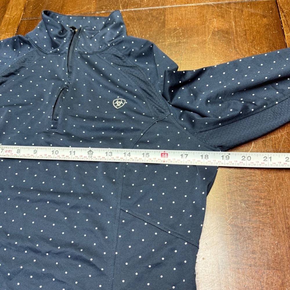 Ariat Quarter 1/4 Zip Top Women M Navy Blue Polka Dot AriatTEK Performance Shirt - Picture 4 of 10